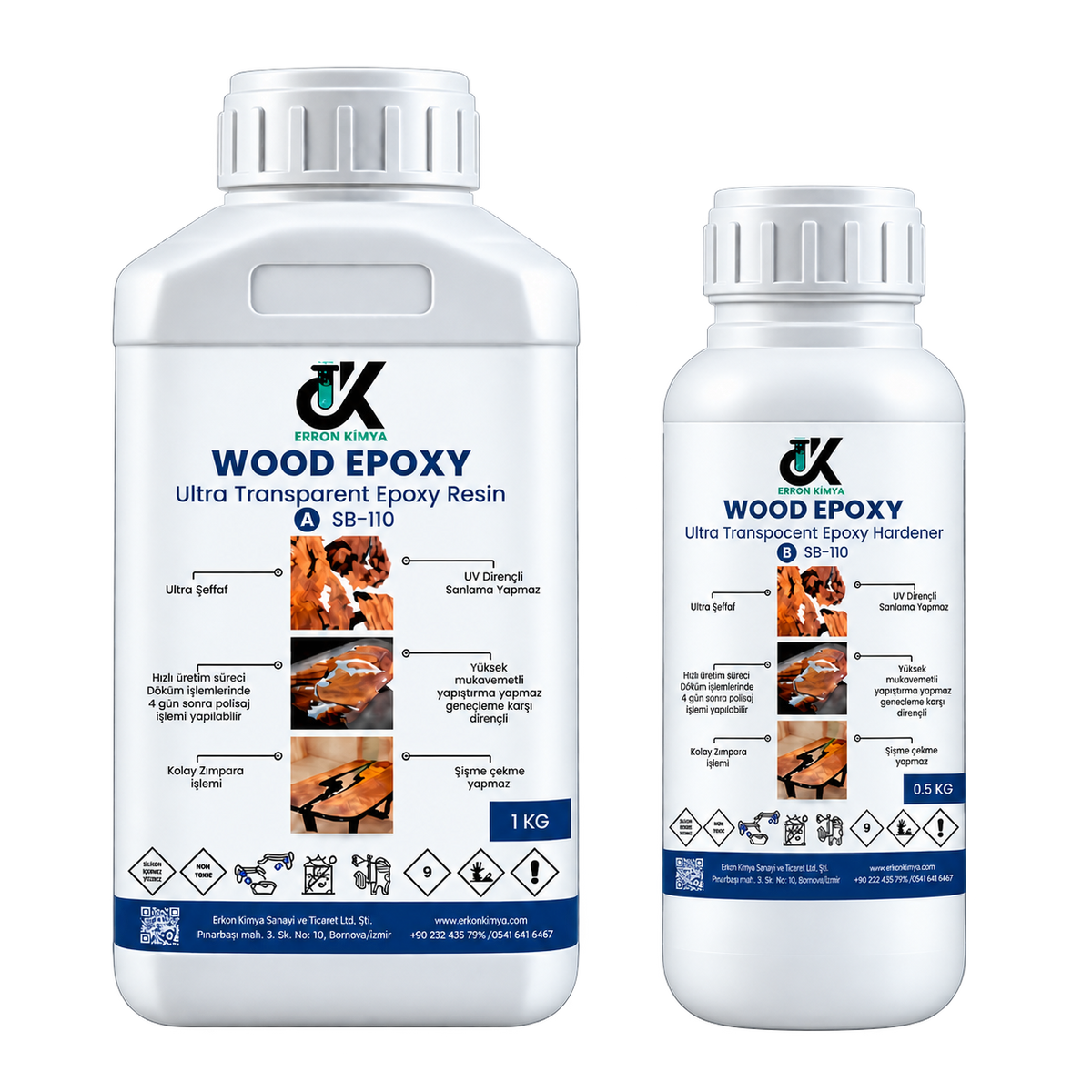 Erkon Kimya Wood Epoxy SB-110 1,5 kg set — 1 kg reçine ve 0,5 kg sertleştirici